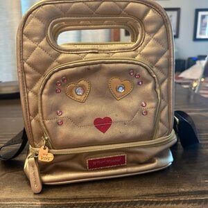 Betsey Johnson Gold Red Travel Bag/Lunch Box with Whimsical Design
